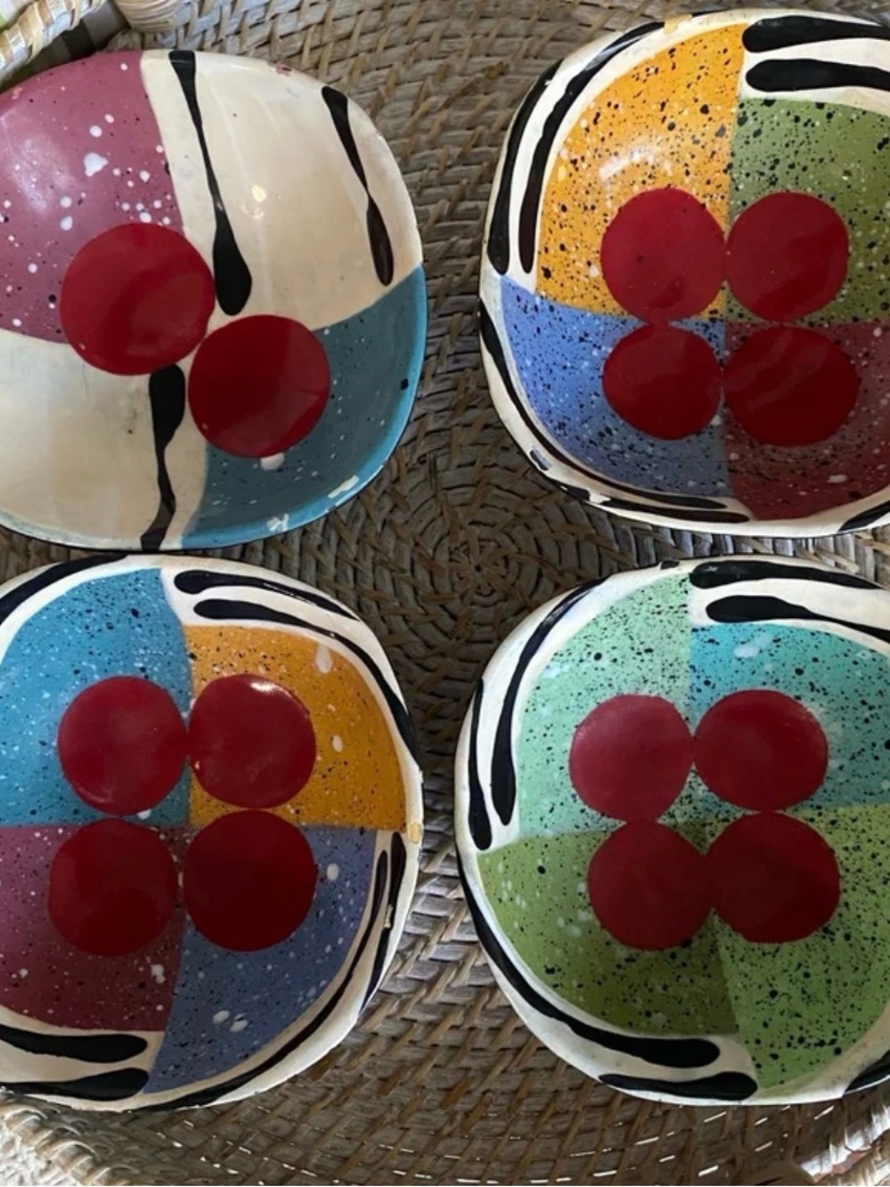Jack Charney Studio Art Pottery Abstract Bowls set of 4 Hand Painted Signed
